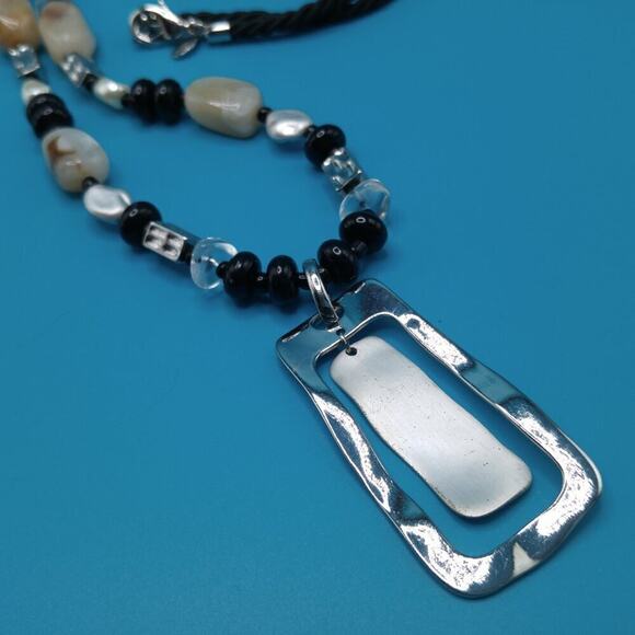 Chico's Long Beaded Necklace, Two Layer Pendant, Lucite Beads, Satin Cord, 34 In - Picture 12 of 13